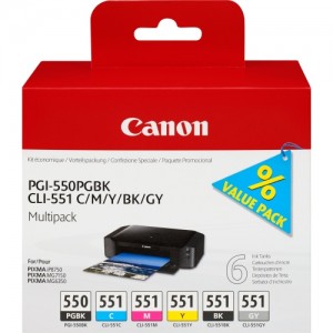 Canon PGI-550/CLI-551 (6496B005) 6 Ink Cartridge Multipack, PGBK