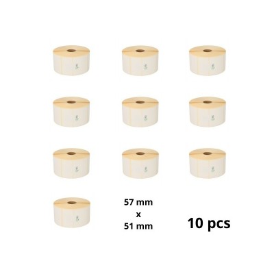 Zebra 57mm x 51mm termopaberist etiketid 25 mm südamikuga, tootja Dore, 10 tk