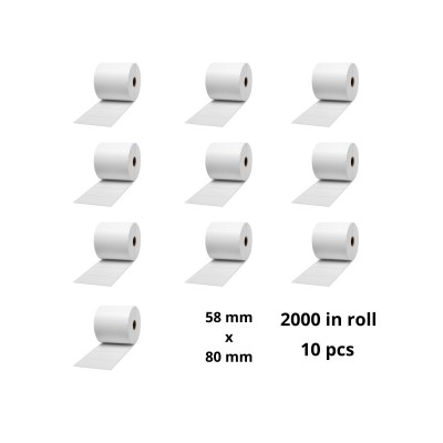 Termilised sildid 58 mm x 80 mm, core 40 mm, rull 2000 tk komplekt 10 tükki